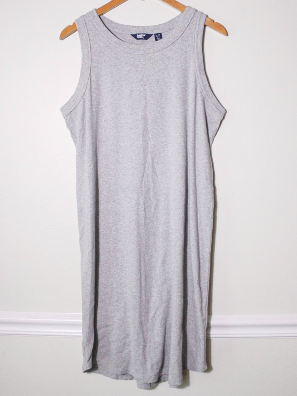 Lands End Crew Neck Rib Knit Tank Top Shirt Dress Gray Size L